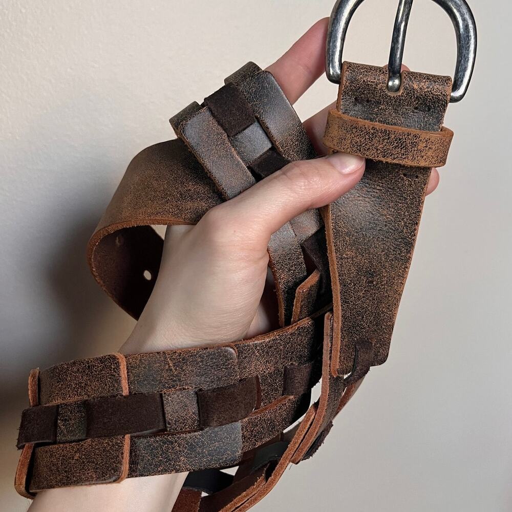 Genuine Leather Belt Brown Vintage Express Intentional Distressed Look Small